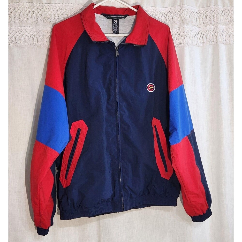 Vintage 90s Alexander Julian Coloursport Windbreaker size L Red Blue Colorblock